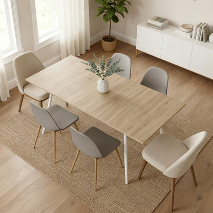 Uittrekbare Eettafel – Keukentafel – Houten Tafel – Eettafel 4-6 Personen – Uitschuifbare Tafel – Scandinavisch Design – Eiken Look – MDF Melamine – Metalen Frame