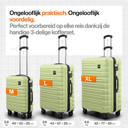 Polycarbonaat Kofferset 77cm + 67cm + 55cm - zeer robuuste hardschalige koffer met zachte wielen & TSA-slot, reiskoffer, koffer & trolley, reiskoffer met wielen