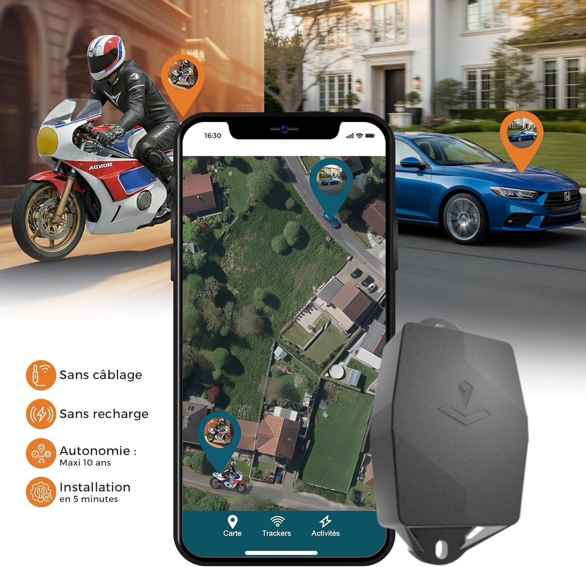 Maxi-GPS-tracker: 5 jaar batterijduur + 1 jaar gratis + zonder simkaart + zonder bedrading. Auto, boot, aanhanger, camper - BTP: bouwplaatsuitrusting