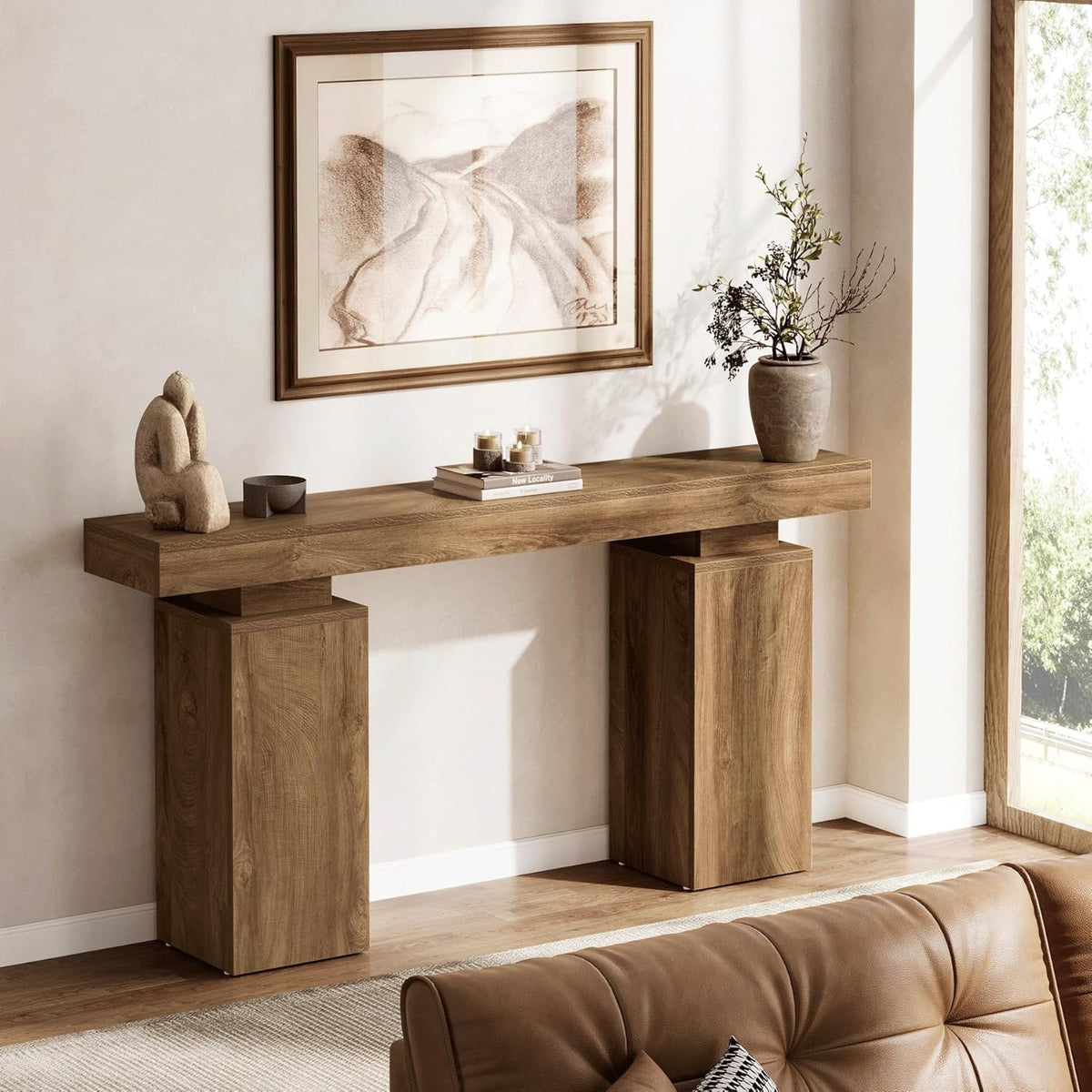 Tribesigns 160cm Long Console Table, Farmhouse Entrance Table Rear Sofa, Wooden Foyer Standard Entry Station, Modern Hallway Accent Furniture for Living Room Decor, Entrance, Natural Wood Finish