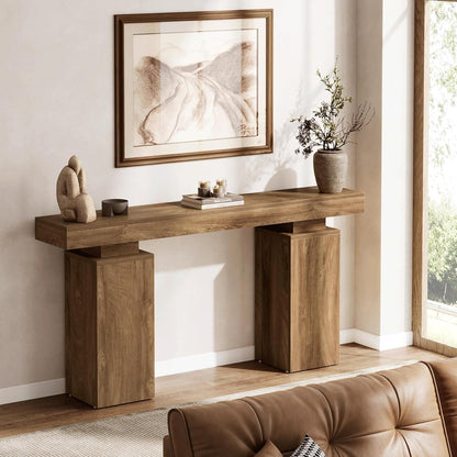Tribesigns 160cm Long Console Table, Farmhouse Entrance Table Rear Sofa, Wooden Foyer Standard Entry Station, Modern Hallway Accent Furniture for Living Room Decor, Entrance, Natural Wood Finish