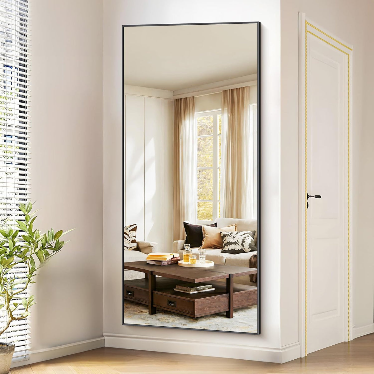 Full-Body Spiegel – Vloerspiegel – Staande Spiegel – Wandspiegel – Grote Spiegel – 192 x 85 cm – Zwart Aluminium Frame