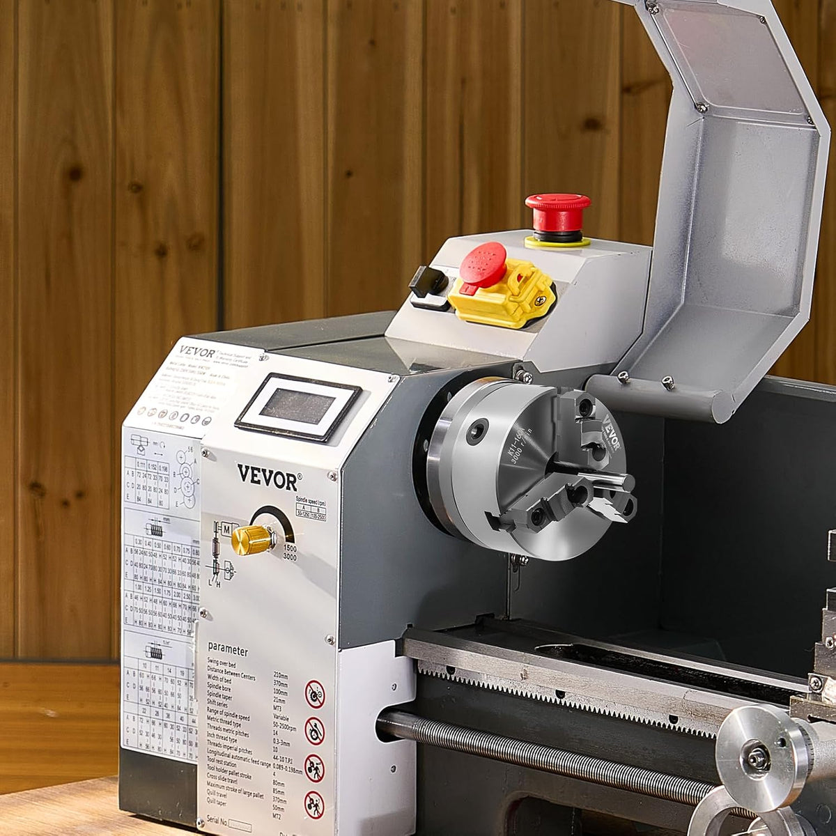 VEVOR 3-jaw lathe holder, 160 mm, self-centering chuck with 1 1/2"-8 threaded support plate, 3-145 mm clamping range with T-wrench screws, HT300 material, for wood-metal lathe