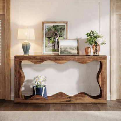 Tribesigns Rustic Console Table 160 cm with Storage Space, Coffee Table Behind the Sofa, Long Entrance, Narrow Console Stand, Hallway Stand for Entrance and Living Room