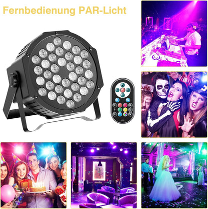 LED Spotlights – LED Par Spots – RGB Podiumverlichting – DJ Verlichting – DISCO Lampen – Set Van 10 – 36 RGB LEDs – Inclusief Afstandsbediening