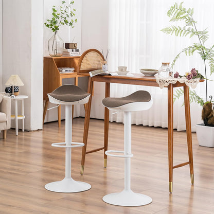 Kidol & Shellder Barkruk, eetkamerstoelen, set van 2, wit, bruin, fleece, teddy in hoogte verstelbaar, 360 graden van PU en metaal, voor huis, keuken, toonbank, bistro