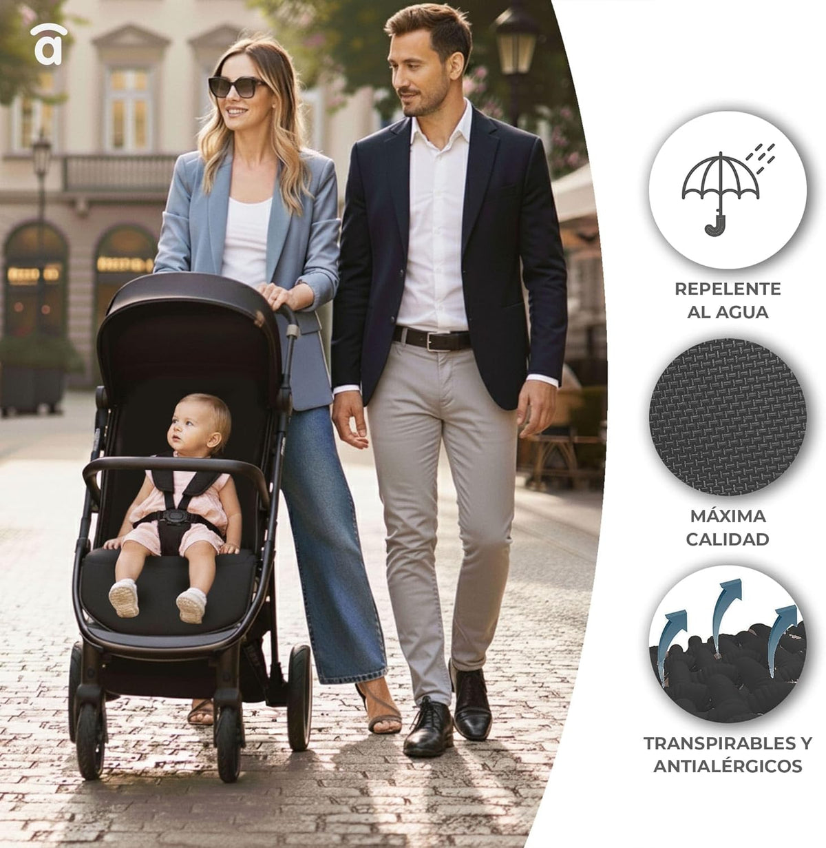 Asalvo Kibu Kinderwagen, comfortabel, ultralicht, veilig, kap met raam en rem, handig, compact inklapbaar, maximale belasting 24 kg, zwart