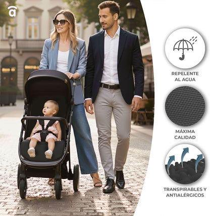 Asalvo Kibu Kinderwagen, comfortabel, ultralicht, veilig, kap met raam en rem, handig, compact inklapbaar, maximale belasting 24 kg, zwart