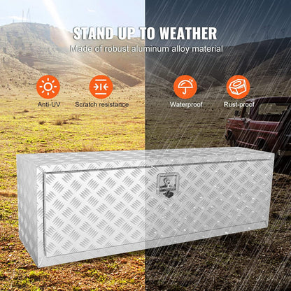 VEVOR Bodem-vrachtwagenbox, 1219 x 430 x 460 mm pick-up-opbergdoos, aluminium gereedschapskist met slot en sleutels, waterdichte gereedschapskist voor vrachtwagen, bestelwagen, aanhanger enz.