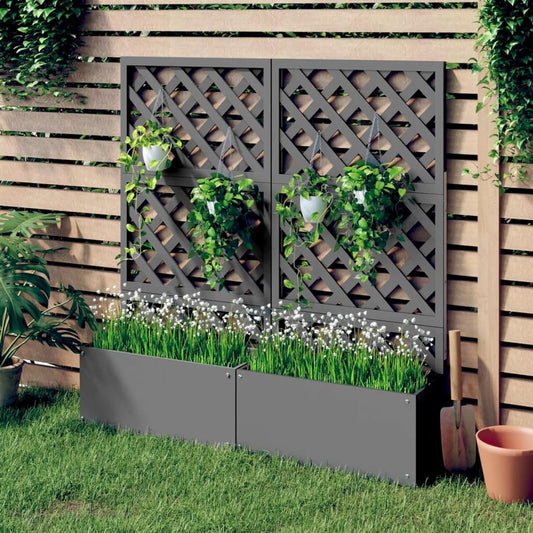 Gecheer Planter Garden Raised Bed with Trellis Trough Planter with Top Trellis Climbing Plants Flower Raised Bedpot 2pcs Grey 65x33x135cm WPC - QUORE