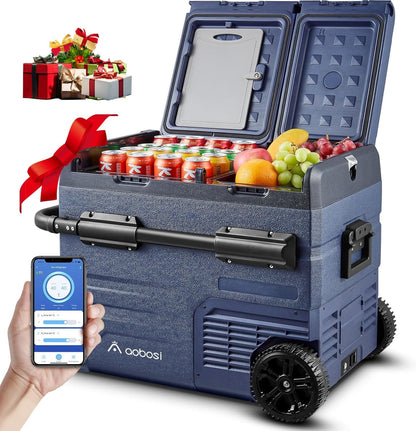 AAOBOSI Koelbox voor de auto, 45 liter, met USB-aansluiting, twee zones en dubbele deuren, elektrische koelbox tot -20 °C, voor auto, vrachtwagen, boot, camper, camping