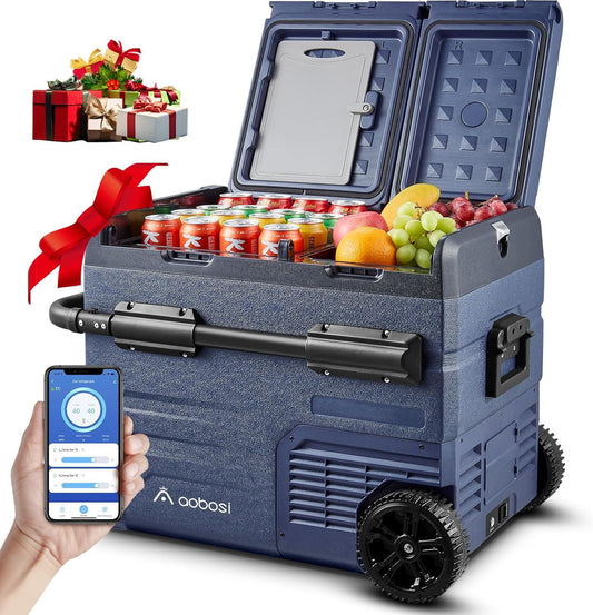 AAOBOSI Koelbox voor de auto, 45 liter, met USB-aansluiting, twee zones en dubbele deuren, elektrische koelbox tot -20 °C, voor auto, vrachtwagen, boot, camper, camping