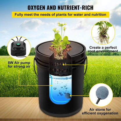 Hydrocultuur Systeem – Diepe Watercultuur – Kweekemmer Set – Kweekkit – DWC Kweekset – 4 Emmers 23L PP – 8W Luchtpomp Met Waterniveau-indicator