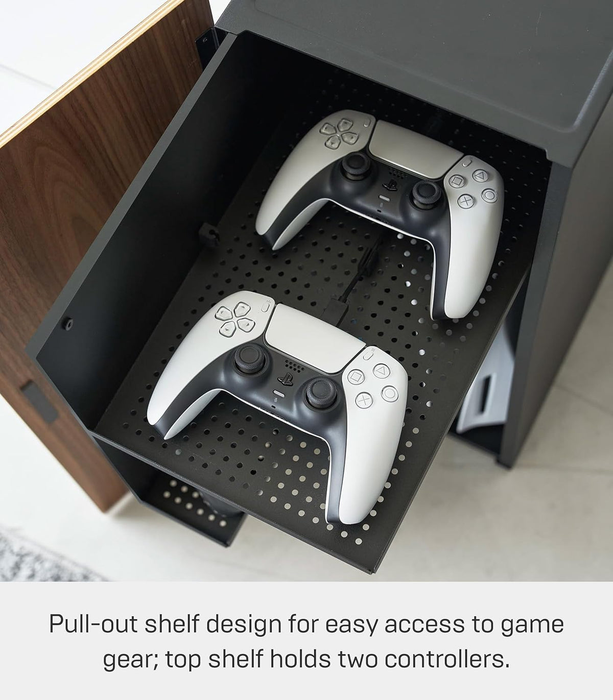 Yamazaki 2110 TOWER Game Console Organizer, black, Steel/Wood/Magnet/Silicone, 24.7 x 36.5 x 60.3 cm