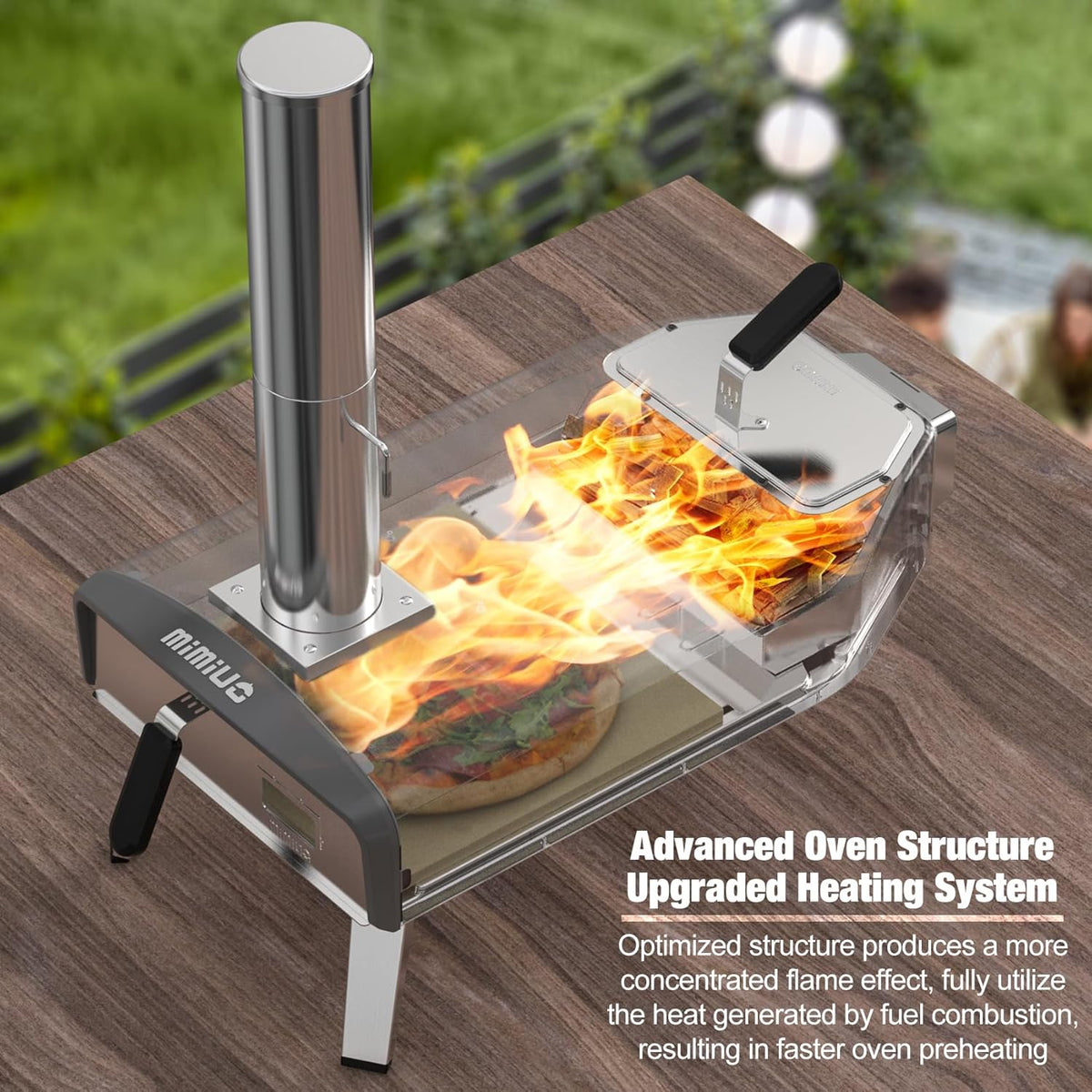 Mimiuo Draagbare Pizzaoven voor Buiten met 33cm Vierkante Pizzasteen, Mobiele Pizzaoven voor Houtskool en Brandhout, Houtgestookte Pizzaoven voor Tuin, Camping, Pizza Oven
