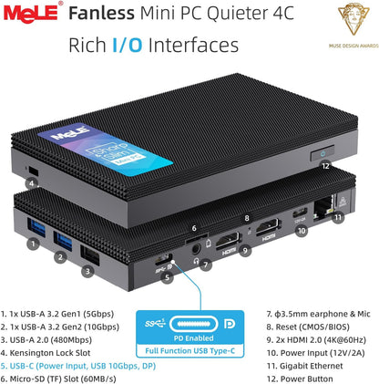 Mini PC – Compact Computer – Micro PC – Stille Desktop – Fanless PC – 12e Gen Celeron N150 – 16GB RAM & Triple 4K Display Support
