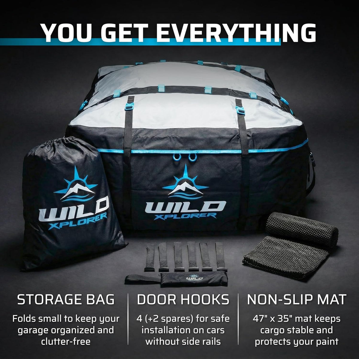 Car Rooftop Cargo Carrier Bag XL: 6 Koffer Universele Auto Top Carrier Zonder Dakdrager - Auto Topper Bagagedrager Waterdicht - Auto Daktas - Bagagerek SUV -6 Haken, Mat, Opslag Dak Cargo Bag