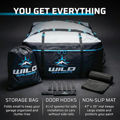 Car Rooftop Cargo Carrier Bag XL: 6 Koffer Universele Auto Top Carrier Zonder Dakdrager - Auto Topper Bagagedrager Waterdicht - Auto Daktas - Bagagerek SUV -6 Haken, Mat, Opslag Dak Cargo Bag