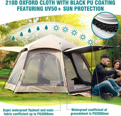 Chihee Pop-up-tent, stand-up tent, familietent met veranda voor 3 personen, outdoortent met groot scherm, waterdicht en winddicht, eenvoudig te monteren, reizen