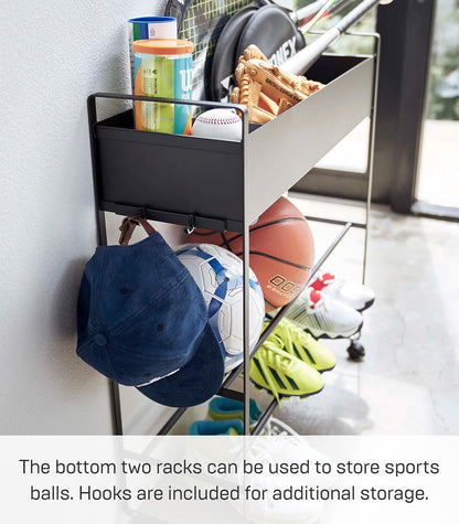 Yamazaki 5279 TOWER Storage Cart with Basket, black, Steel / Magnet Nylon, 74.5(without casters：70) x 22 x 74.5 cm
