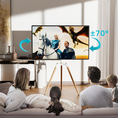 ETHU Vloertv-standaard voor scherm van 45-65 inch, in hoogte verstelbaar studio-statief, tv-displaystandaard met 140° draaibaar voor slaapkamer, woonkamer, hoek-tv-standaard (wit)
