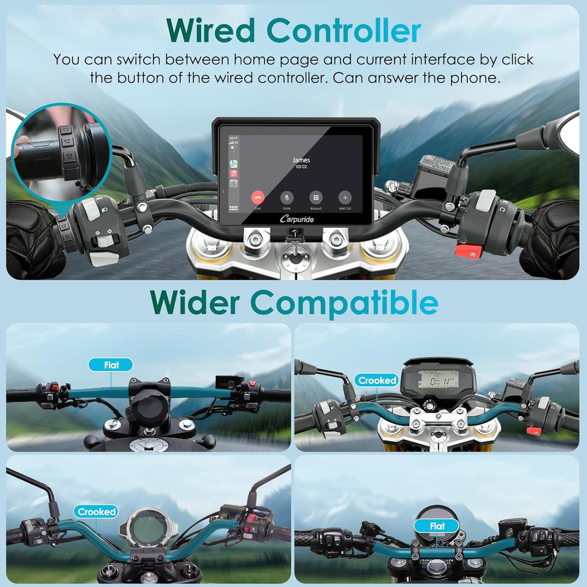 Motor GPS – Motornavigatie – Motor Navigatiesysteem – Motorfiets GPS – Motorfiets Navigatie – Draadloze CarPlay & Android Auto – 5 Inch Waterdicht Touchscreen