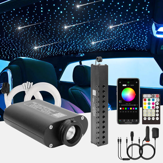CHINLY Bluetooth Meteor 16 W RGBW APP LED Fiber Optic Light Star plafondlampen kit APP 550 stuks * 0,75 mm x 4 m glasvezel voor thuis/auto