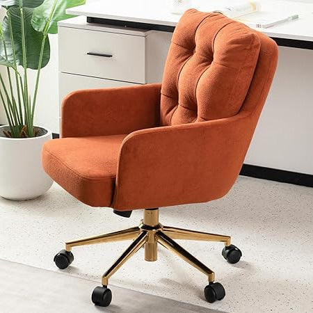 Bureaustoel – Kantoorstoel – Werkstoel – Draaistoel – Bureaufauteuil – Oranje – Fluwelen Bekleding – 360° Draaibaar Met Verstelbare Zithoogte - QUORE
