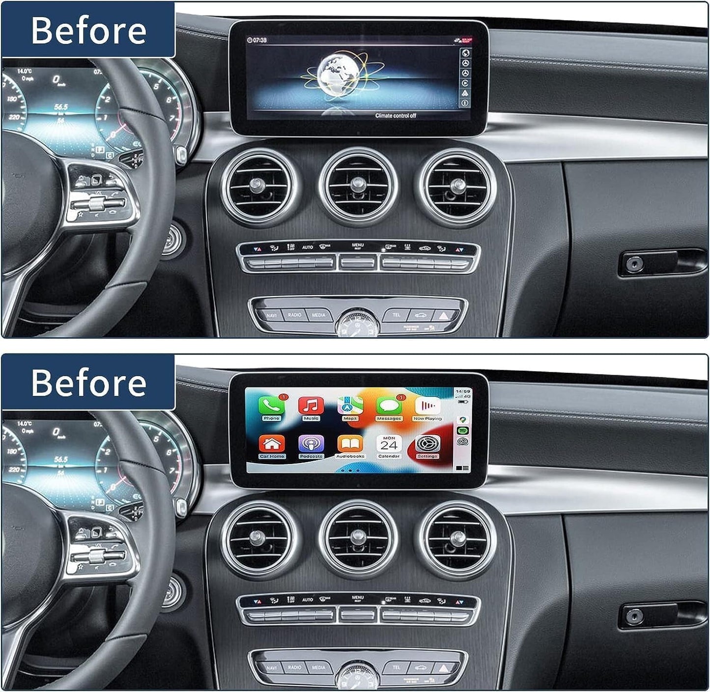 Ninetom Draadloze Carplay Retrofit Kit Decoder voor 2015-2018 Mercedes Benz C GLC CLA GLA Klasse W205 met NTG5.0 Systeem, Ondersteunt Android Auto, Mirrorlink, Achteruitrijcamera