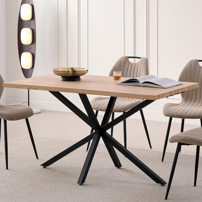 Moderne Rechthoekige Eettafel – Keukentafel – Woonkamertafel – Eetkamertafel – Bureaublad – Zwart Metalen Frame – Verstelbare Voetkussens – Geschikt Voor 4-6 Personen