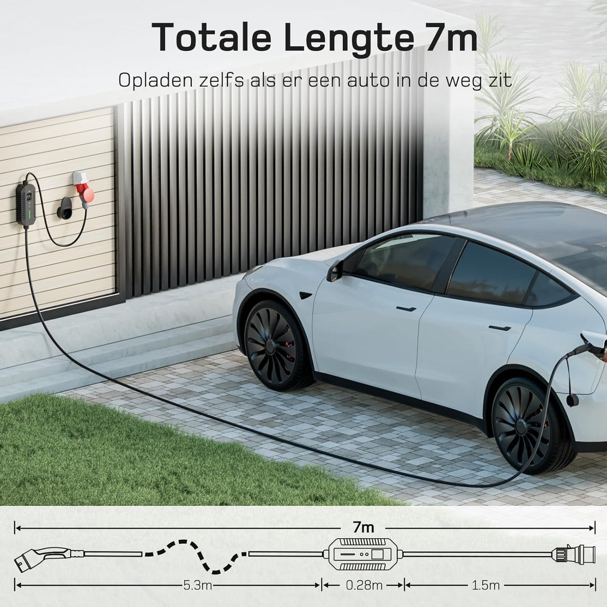 dé EV Charger Type 2 22kW [7m, 3-Fase, 6-32A] Mobile Wallbox 22kW met instelbaar laadvermogen, Laadstation voor model Y/3, ID.3/4/5, Enyaq, EX30/XC40, Niro en Andere EV&PHEV