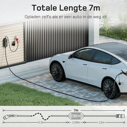 dé EV Charger Type 2 22kW [7m, 3-Fase, 6-32A] Mobile Wallbox 22kW met instelbaar laadvermogen, Laadstation voor model Y/3, ID.3/4/5, Enyaq, EX30/XC40, Niro en Andere EV&PHEV
