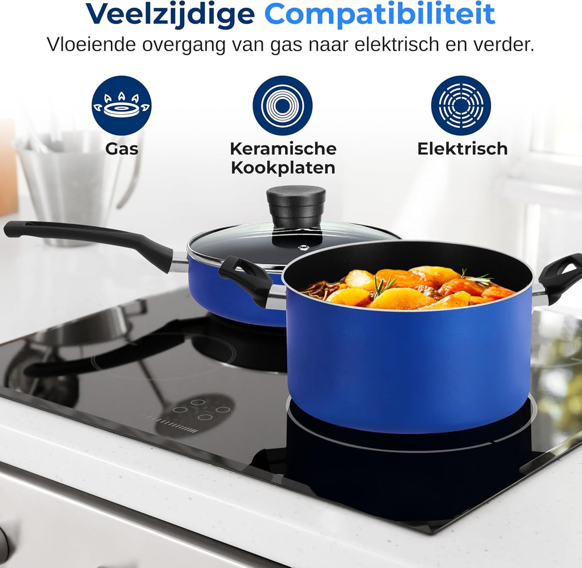 SereneLife Piece Blue Cooking Set – Non-Stick Pans and Pots with Lid, Includes Knife Set & Kitchenware, Heat Resistant, Dishwasher Safe, Aluminum Cookware for All Cooktops - QUORE