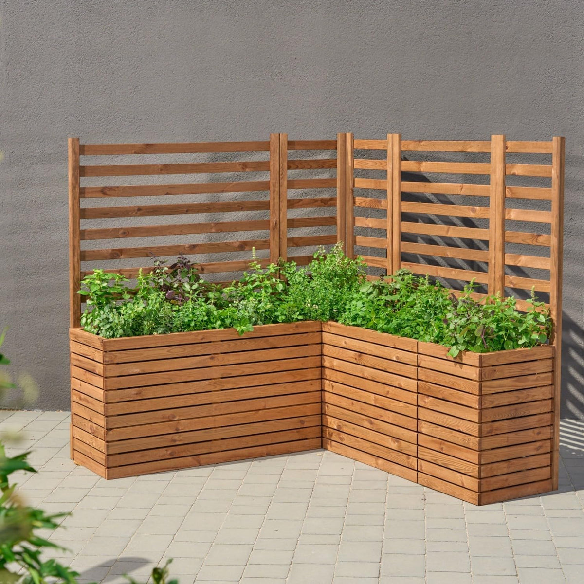 Trellis Trellis Trellis Planter with Planter, Wooden Flower Box for Garden, Balcony, Patio, Raised Bed with 18L Plastic Plant Insert (Horizontal Brown, 67 x 36 x 55 H130) - QUORE
