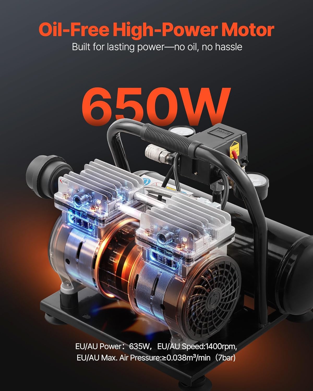 Luchtcompressor – Persluchtcompressor – Olievrije Compressor – Fluistercompressor – Bandenvuller – 4 Liter Tank – 635W Krachtige Motor – 68 dB Stil Geluid