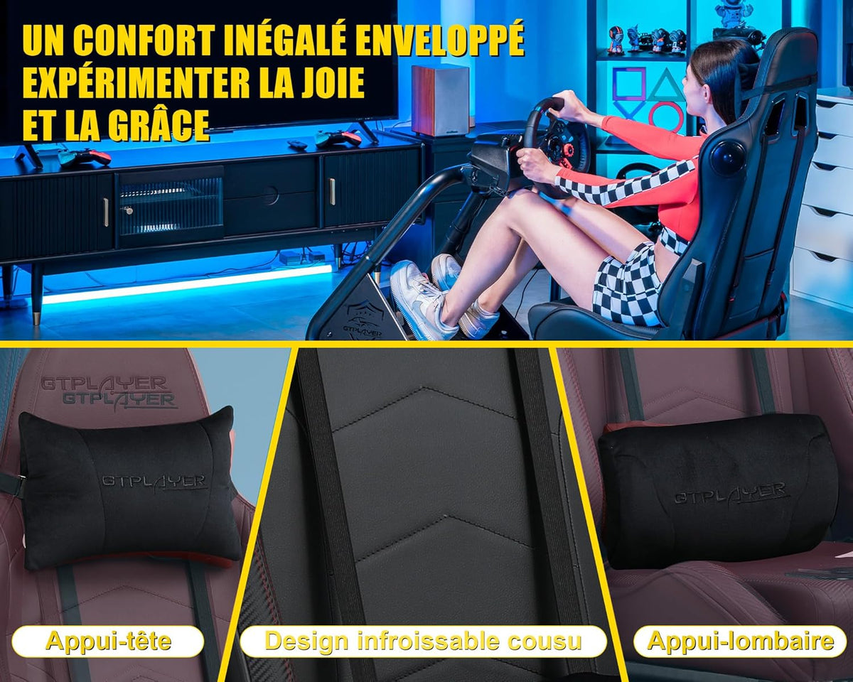 GTPLAYER Simulator Cockpit, SIM Racing Cockpit, racing simulator steering wheel stand with speakers, steering wheel and pedal rest - QUORE