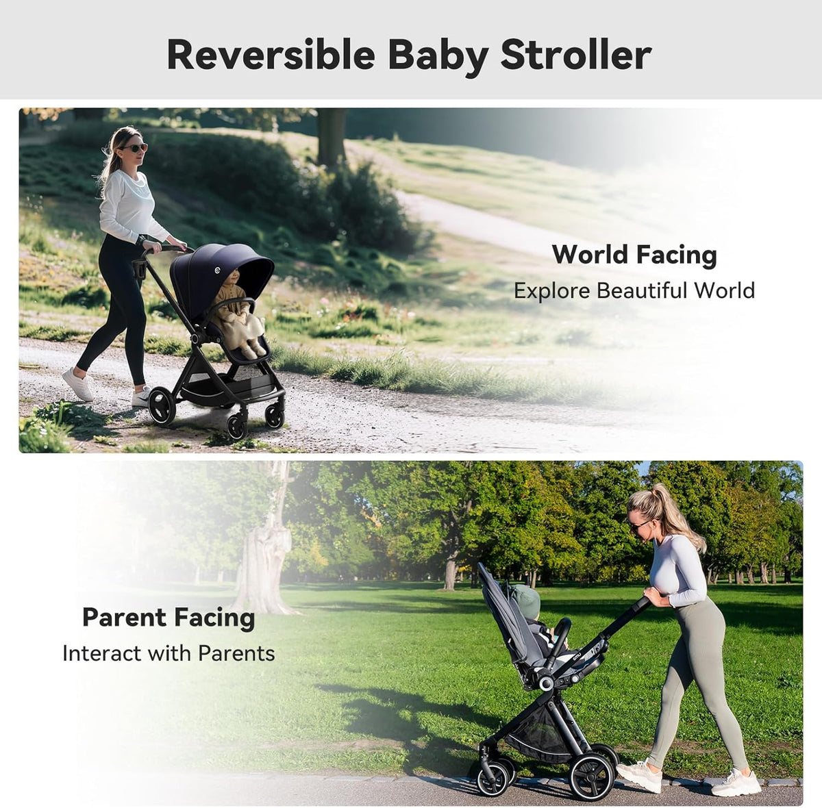 EMU kinderwagen tegen rijrichting buggy, opvouwbaar, compacte babybuggy, zwart, omkeerbaar zitje, kinderwagen met ligfunctie, voor klein van 0 tot 3 jaar (0-25 kg)