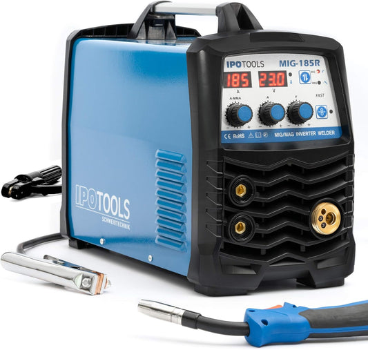IPOTOOLS MIG-185R MIG Lasapparaat, MIG MAG Lasapparaat, 160 ampère, voor FLUX/vuldraad en Elektroden, MMA, digitaal display, IGBT-technologie, 230 V / 7 jaar garantie