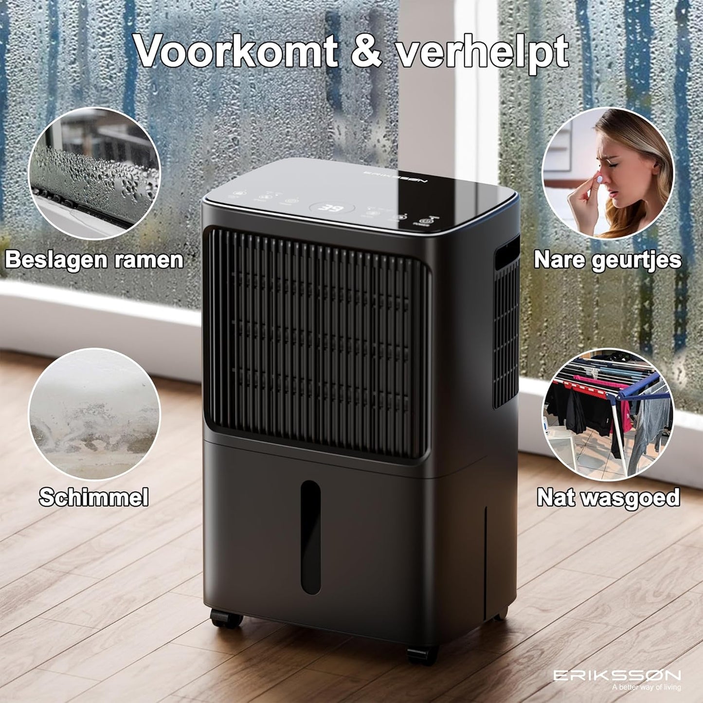 Luchtontvochtiger met LED-display, timer en kinderbeveiliging, verwijdert 16 liter vocht per 24 uur, voor kamergrootte ca. 70 m² (140 m³) | energiezuinige luchtontvochtiger met vochtsensor