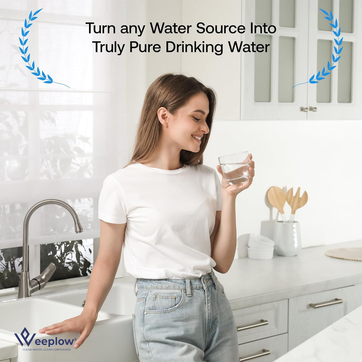Weeplow Neptune - Système de Filtration d'Eau par Gravité 11 Litres AISI 304 avec 2 Eléments de Purification O'Pure 2, Robinet avec Niveau d'Eau et Support Inox Offert - QUORE