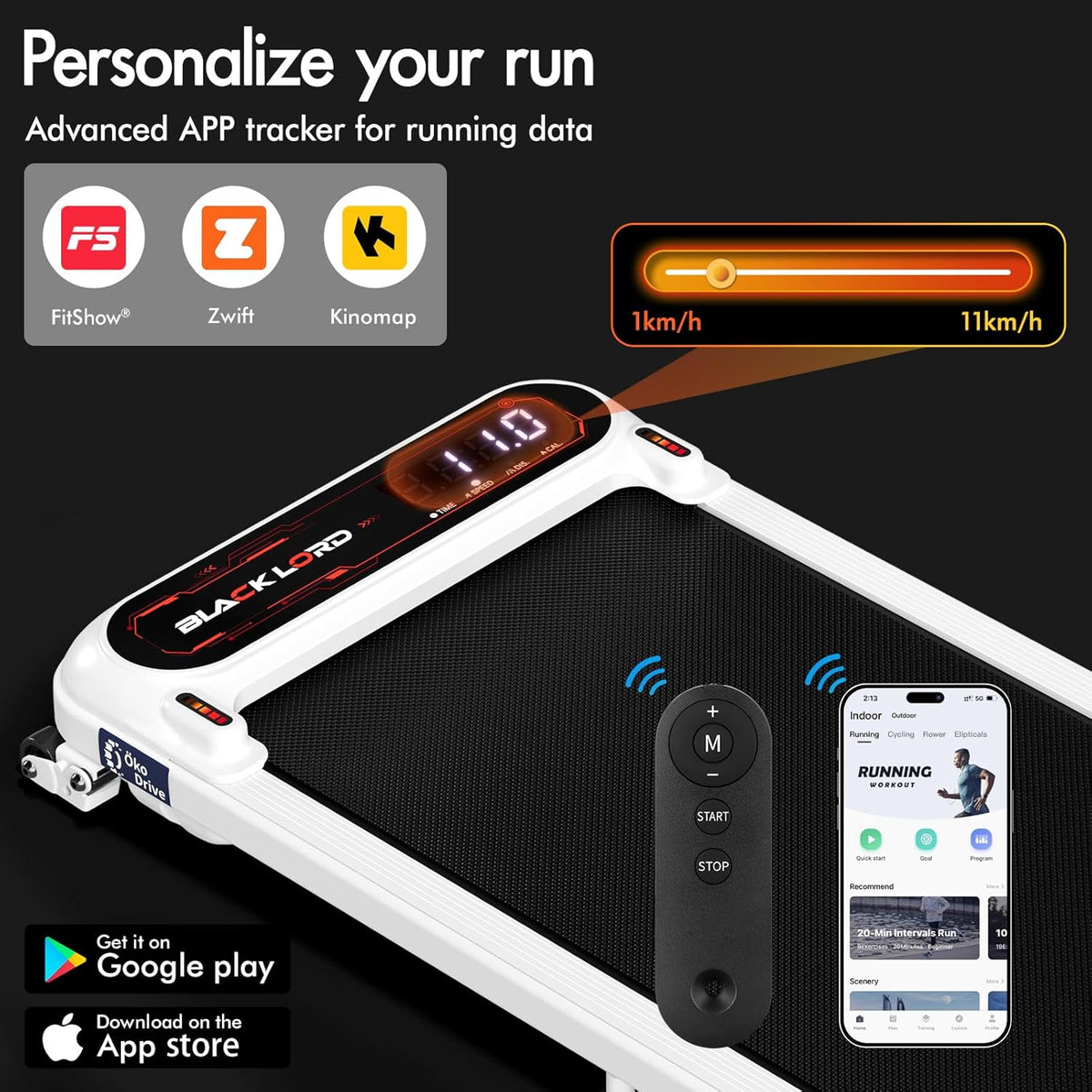 BLACK LORD Loopband X7, walkpad, ondertekening, stille motor 3,0 pk, draagkracht 130 kg, bluetooth-tracking, 3 hellingsniveaus, antislipband