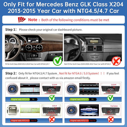 Road Top CarPlay Scherm, 12,3 inch ultrasmal Car Radio Touchscreen voor Mercedes Benz GLK klasse X204 met NTG4.5/4.7 Systeem (2013-2015 jaar), Car Stereo Compatibel met CarPlay/Android Auto