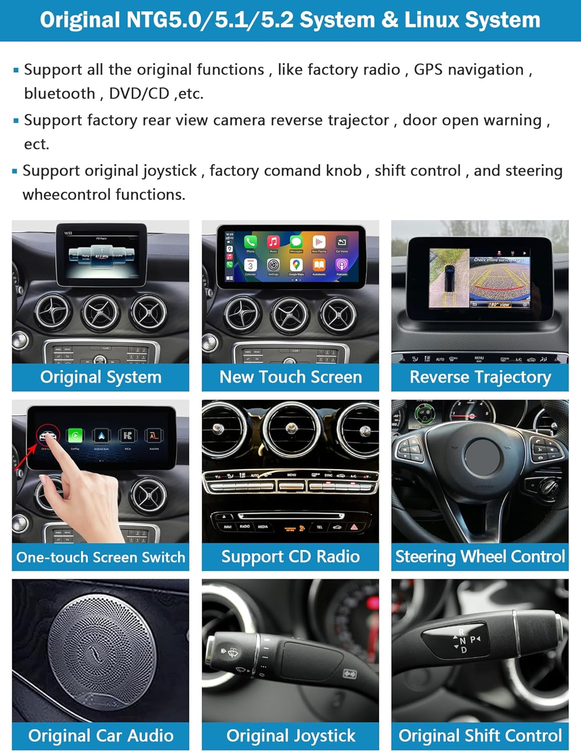 Autoradio – Auto Radio – Multimedia Radio – Inbouw Radio – Touchscreen – 12,3 Inch HD Scherm – Draadloos Apple Carplay & Android Auto – Compatibel NTG 5.0/5.1/5.2 Mercedes Benz 2015-2018
