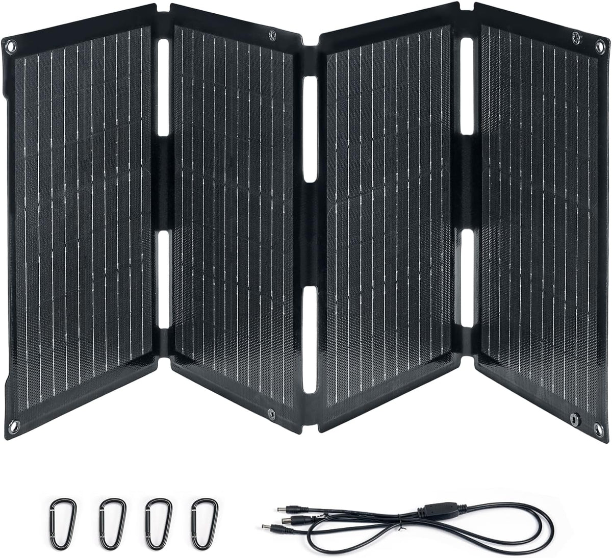 BougeRV ETFT Opvouwbaar zonnepaneel, 100 W, glasvezel 270 graden, 2 kg, draagbaar zonnepaneel met DC/USB-C/USB-A-uitgangen, draagbaar zonnepaneel met karabijnhaak, compatibel met mobiele telefoon,