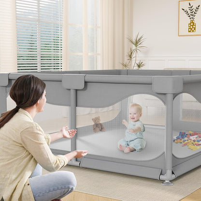 Baby Playpen 200 x 180 cm Large Improved 2025 Edition Playpen for Babies and Children with Non-Slip Bottom, Activity Centre for Children, Without Mats and Balls, Grey - QUORE