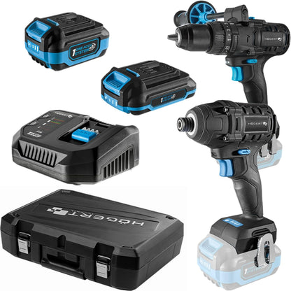 HÖGERT TECHNIK Accu-slagboorschroevendraaierset 18 V, 200 Nm & 100 Nm, 2 borstelloze slagschroevendraaiers, 2 x accu, 4 A oplader, ledverlichting, metalen aandrijving, voor hout en metaal