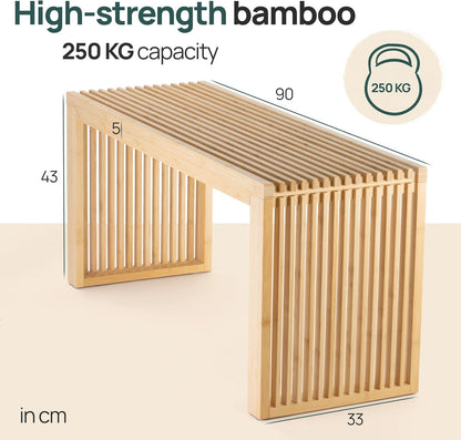 Bamboe Bank - Keukenbankje - Eetkamerbank - 90 x 33 x 43 cm - Eetbank Van Bamboe - Ingangsbank - Comfortabele Halbank - Zitbank Eetkamer Houten Bank Zonder Rugleuning