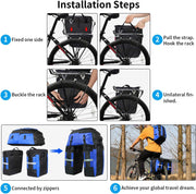 3-in-1 Fietstas - Fietstassen - Dubbele Fietstas - Multifunctioneel Bagagedragertas - Scheurvast - Grote Bagagetassen - met Regenhoes - 70L - Nylon - Blauw
