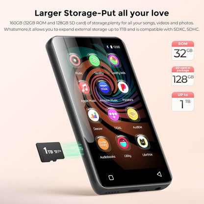 MP3 Speler – Muziekspeler – MP4 Speler – Draagbare Muziekspeler – Audio Speler – 160GB Opslag – Bluetooth & Touchscreen – Grijs
