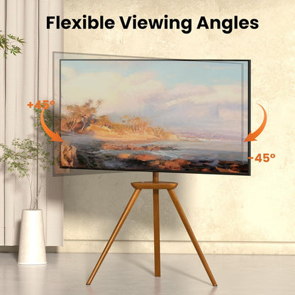 TV-Standaard Hout – TV-Statief – Televisiestandaard – TV-Ezel – Tripod TV-Standaard – In Hoogte Verstelbaar – 45° Draaibaar